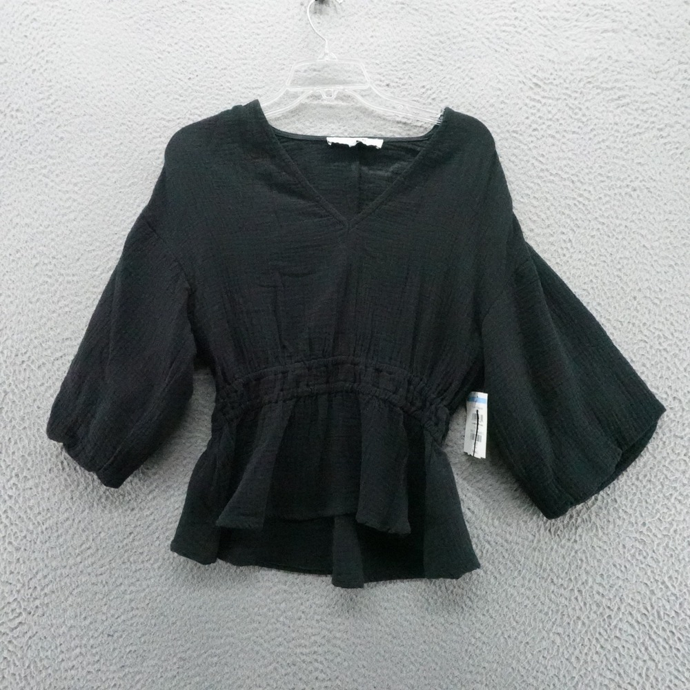 Joes Jeans Womens XS Black Cotton Gauze Smocked Peplum Top NEW